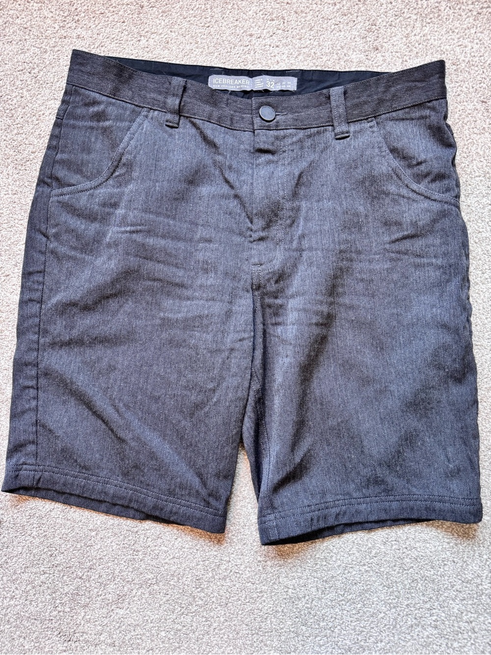 Mens Icebreaker 9” Midweight Outdoor EscapeShorts Size 32 Merino Wool Dark Grey
